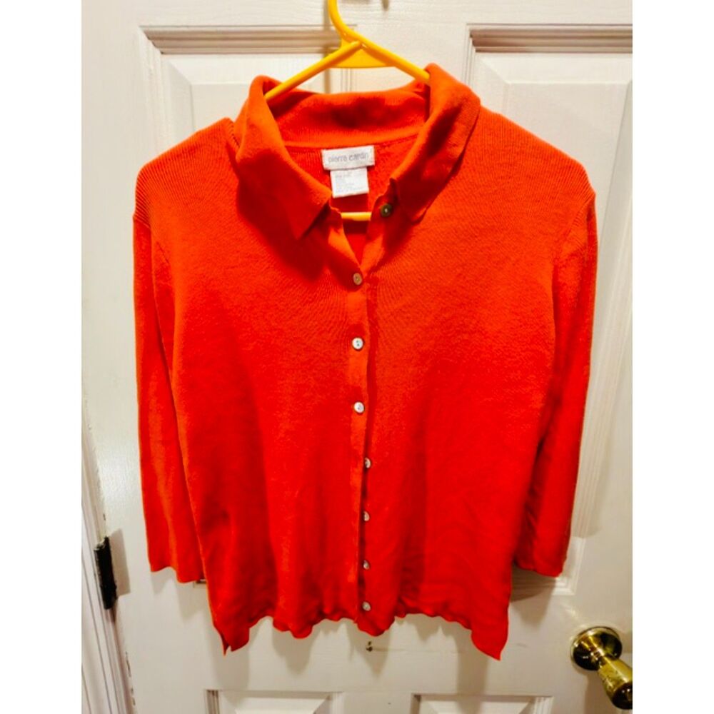 Pierre Cardin Y2K 100% Cotton Orange 3/4 Length Sleeve Sweater Size Small